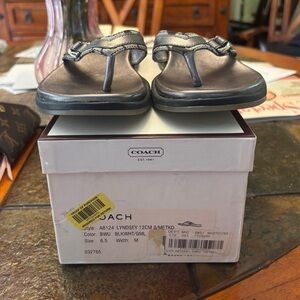 Coach Pewter/Black Lyndsey Leather Sandals Sz 6.5